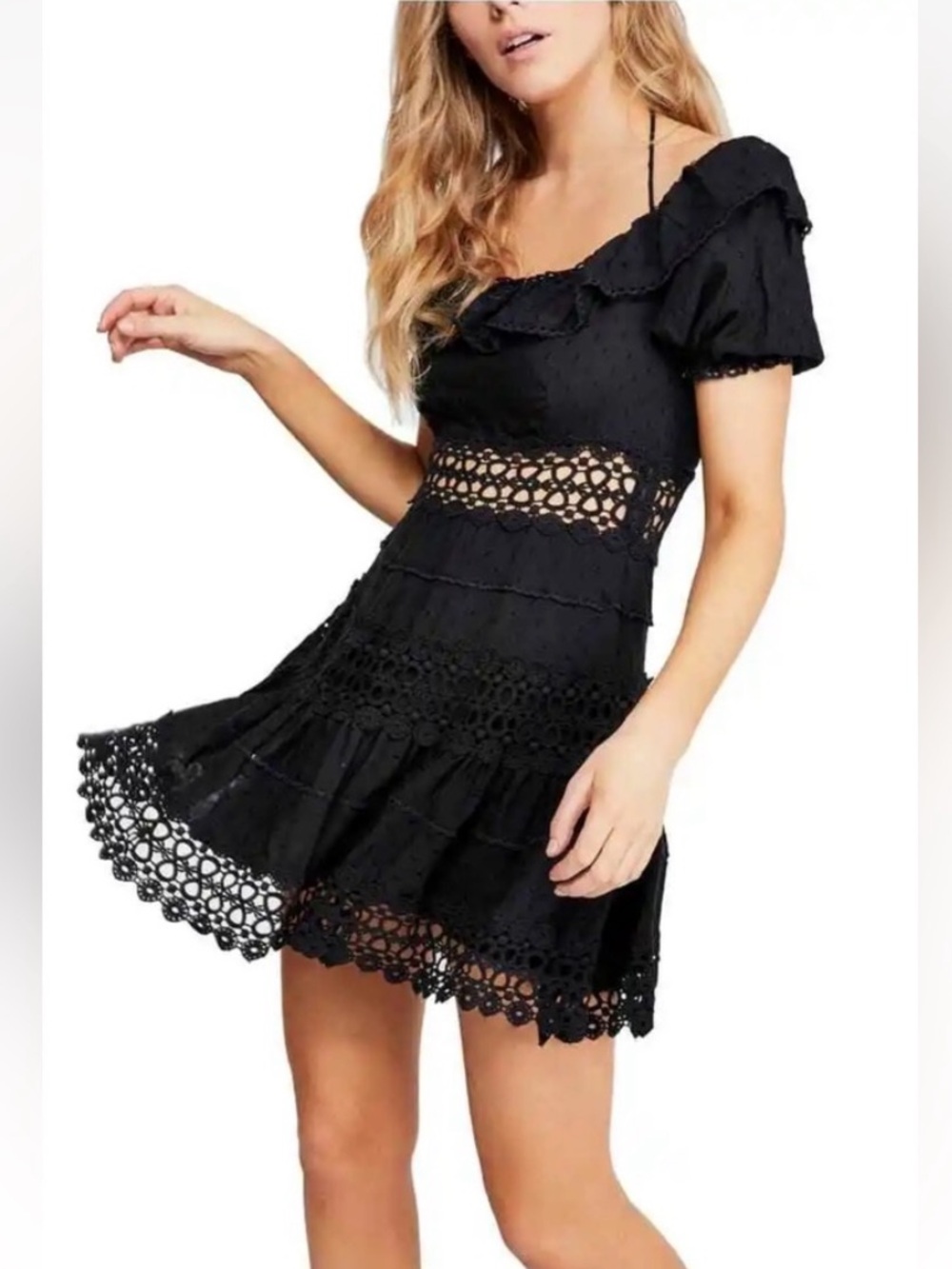 Free People Cruel Intentions Black Crochet Mini Dress